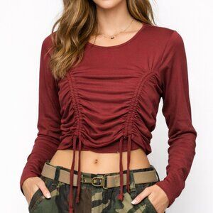 Long Sleeve Maroon Crop Top Small Heart & Hips